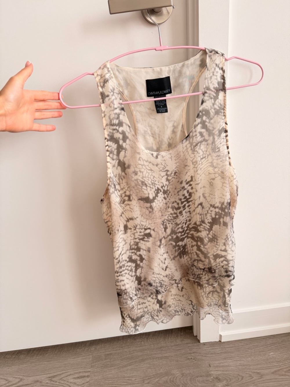 100% Silk Beige and Taupe Snake-Print Tank Top